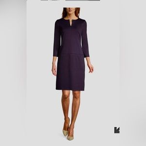 Lands End Ponte 3/4 Sleeve split neck shift dress